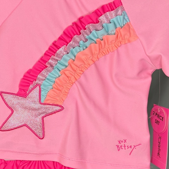BETSEY JOHNSON BABY GIRL’S 2-PIECE MULTI-COLOR RUFFLE RASHGUARD SWIM SET 12M - Picture 2 of 8